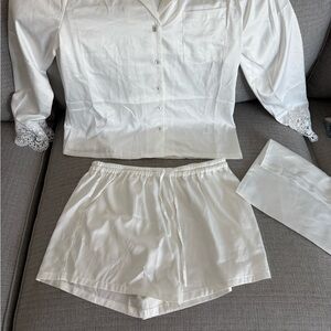 New with tags Women's White Satin Pajama Set - long Sleeve Top & Shorts